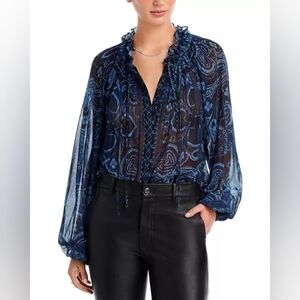 KOBI HALPERIN Yarden Ruffled Geometric Print Blouse L.